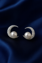 Moonlit Pearl Crescent Earrings